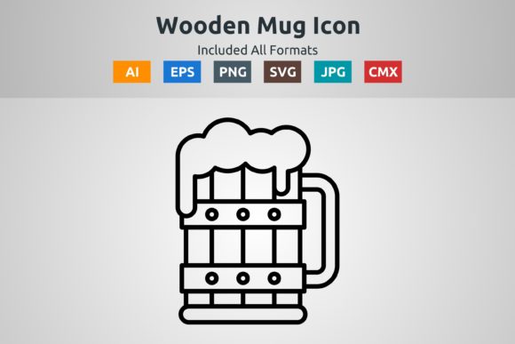 Wooden Mug Vector Outline Icon for Graphics